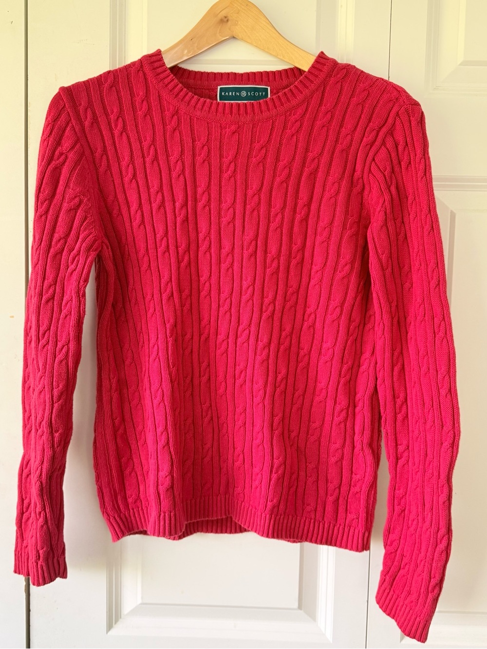 Karen Scott Red Cable-Knit Crew Sweater